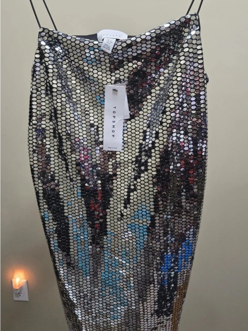 Topshop Petite Silver Mirror Hexagon Sequin Mini Slip Dress Size 2 NWT
